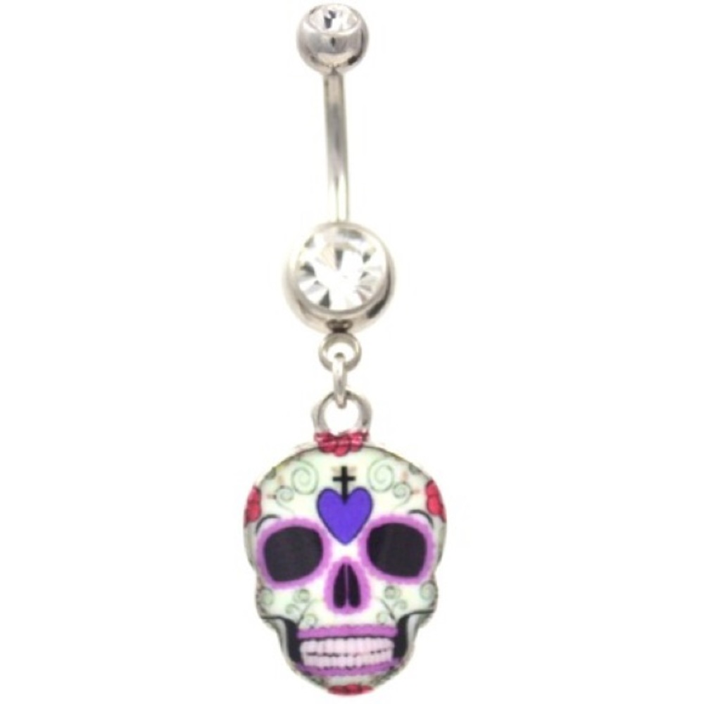 Navel Ring w/ Sugar Skull / Day of the Dead Dangle